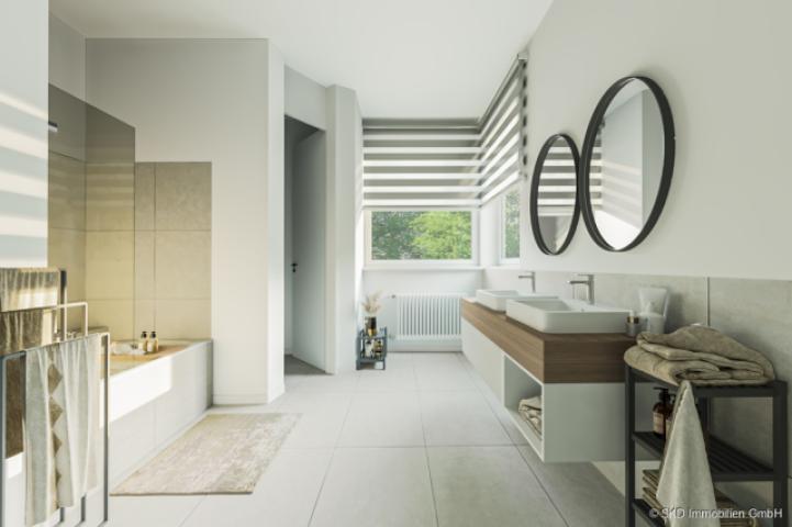 Das Badezimmer, nach der Modernisierung  (Wohnbeispiel)