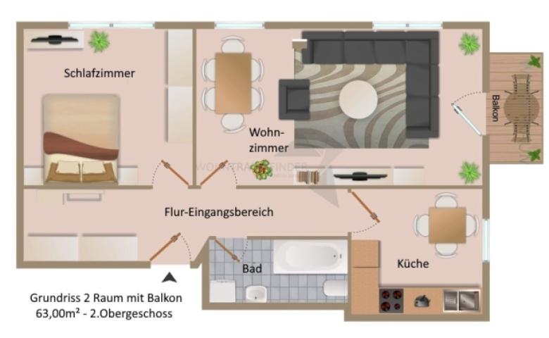 Grundriss 2R, 2.OG re mit Balkon