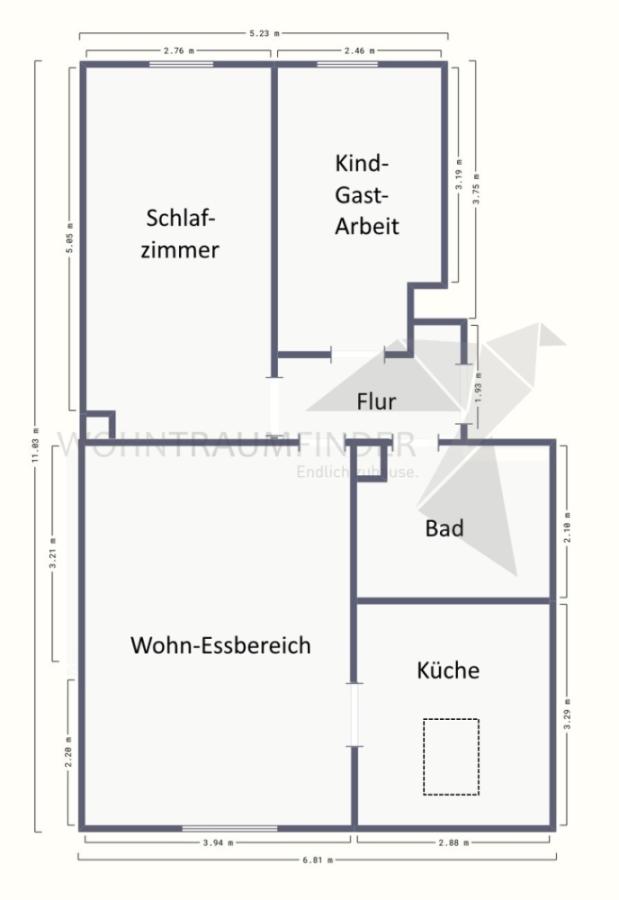 Grundriss 3 Raum DG-Whg., Dachgeschoss rechts