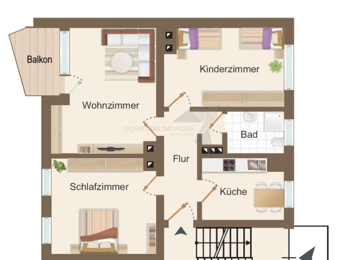 Grundriss OG rechts mit Balkon groß