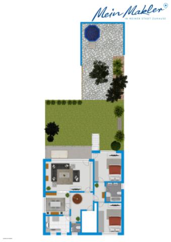 Grundriss Erdgeschoss mit Gartenansicht