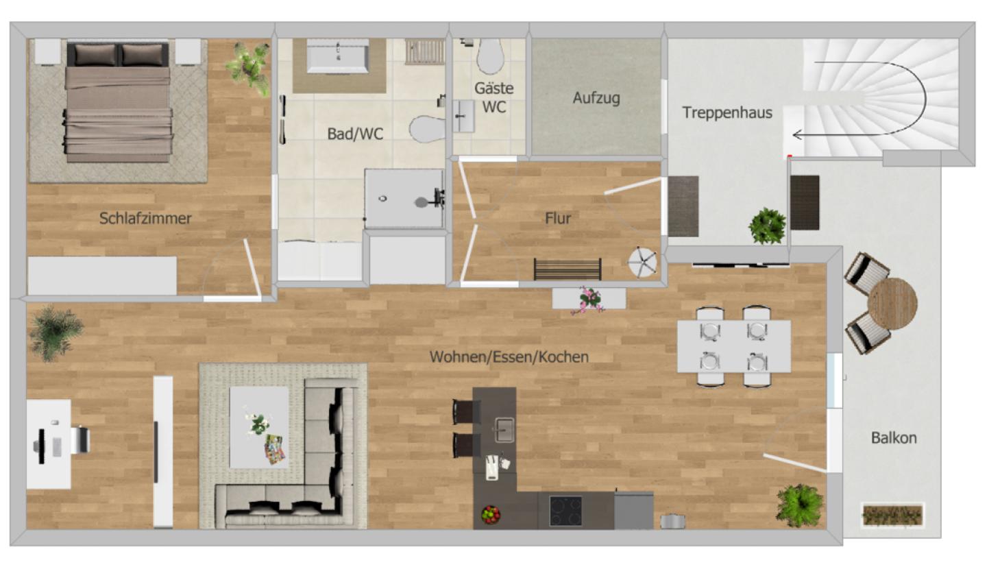 Grundriss 3. OG Wohnung Penthouse-Charakter