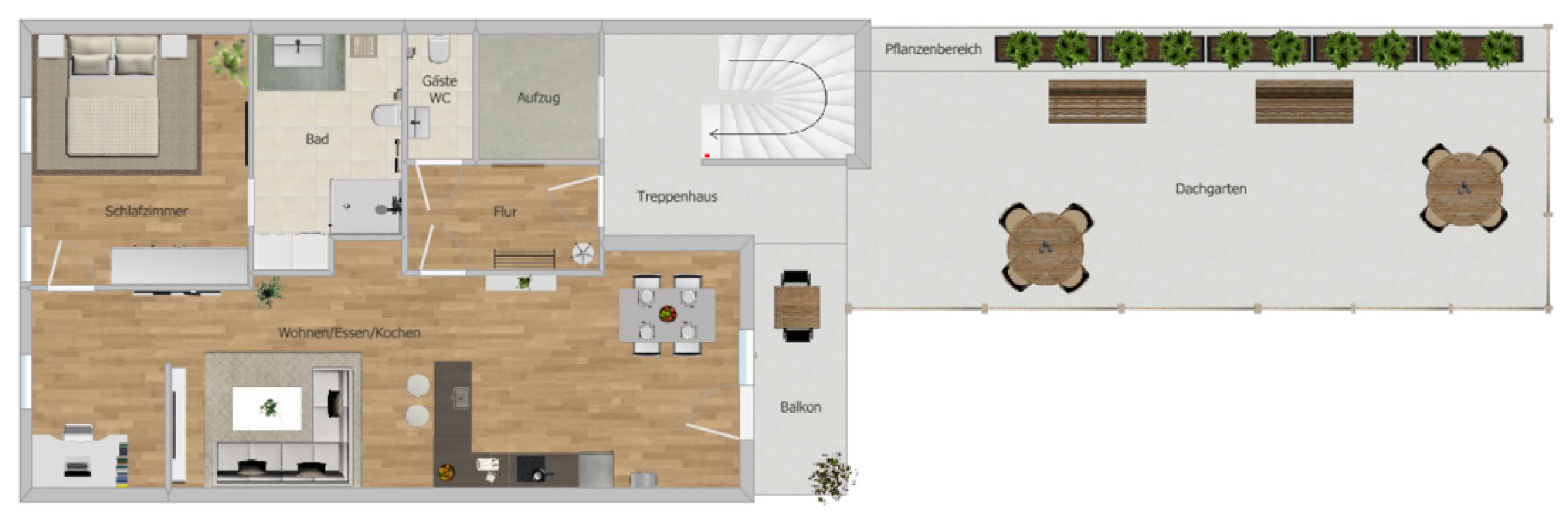 Grundriss 2. OG mit Dachgarten