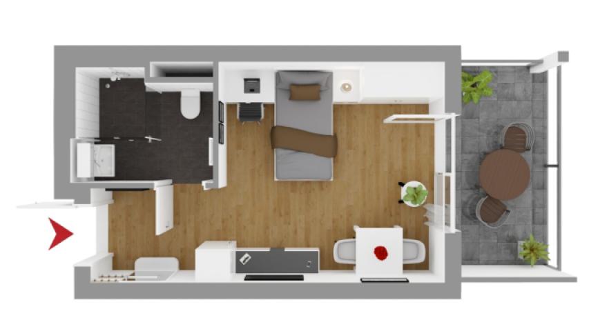 3D-Grundriss - 1-Zi-Appartment