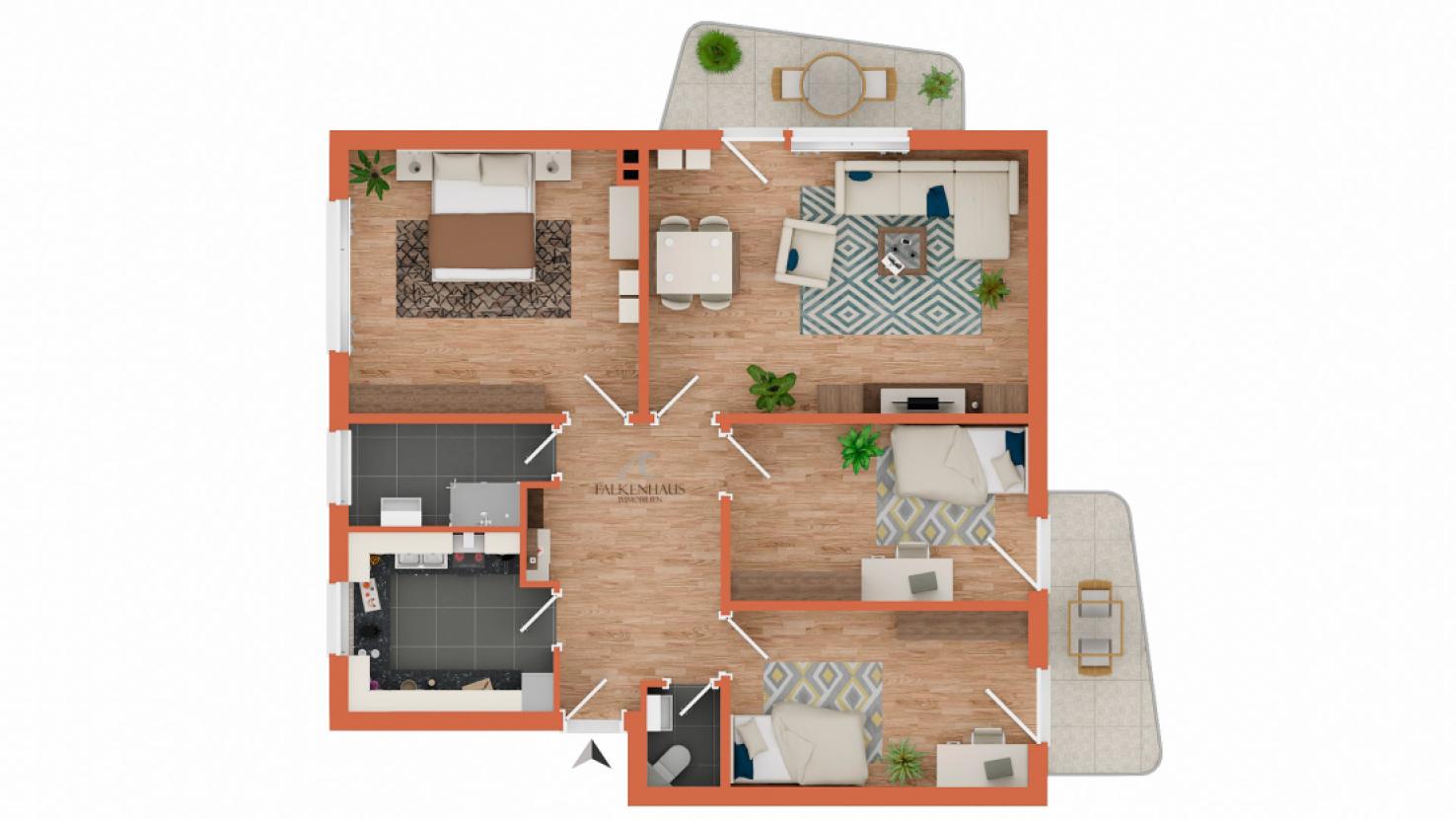 Grundriss Ihrer Wohnung mit zwei Balkonen