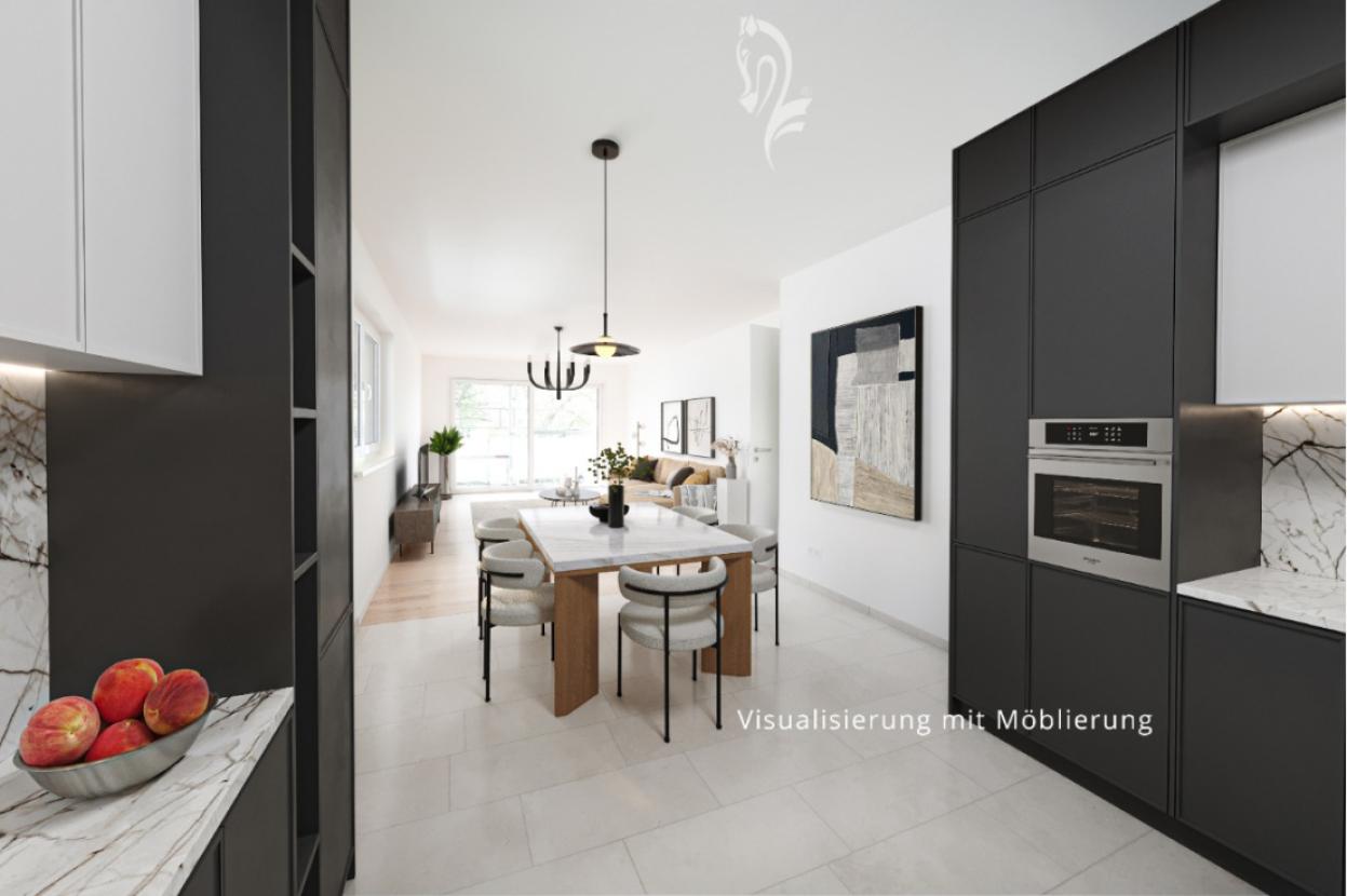 Visualisierung Wohn,- Esszimmer Blick aus der Küche