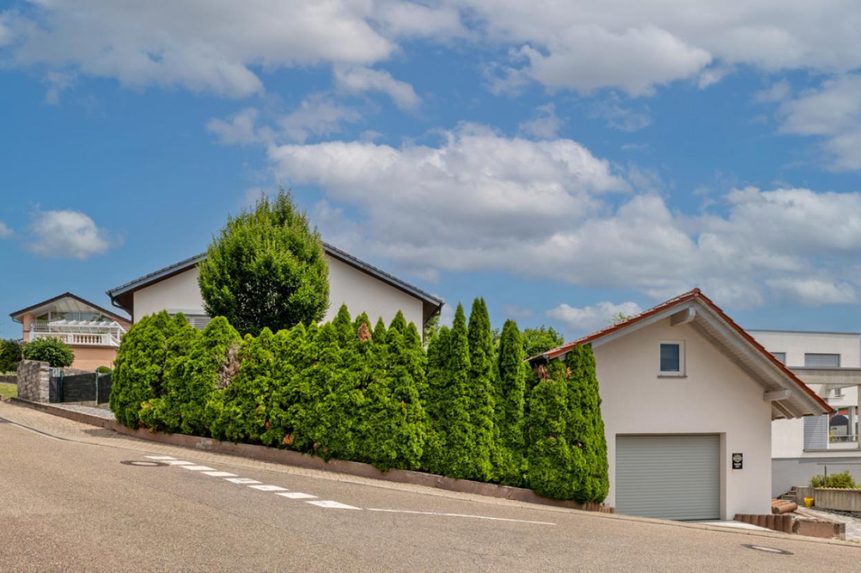 Ansicht Wohnhaus und Garagengebäude