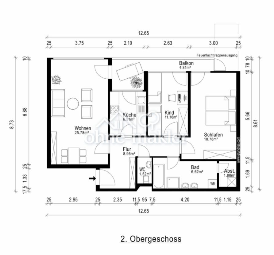 2D Grunriss mit Bemaßung