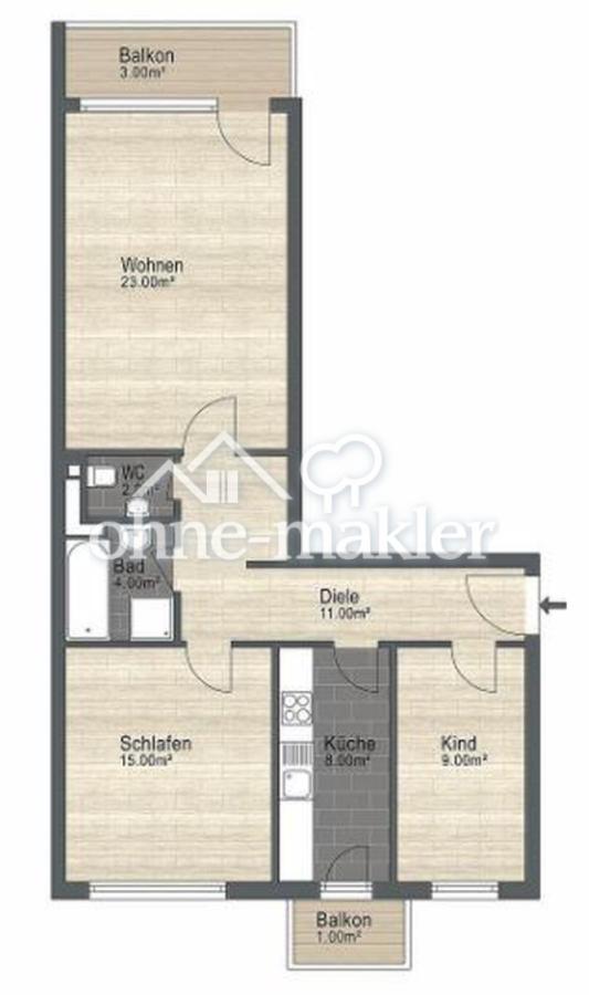 Grundriss 3-Zimmer Wohnung