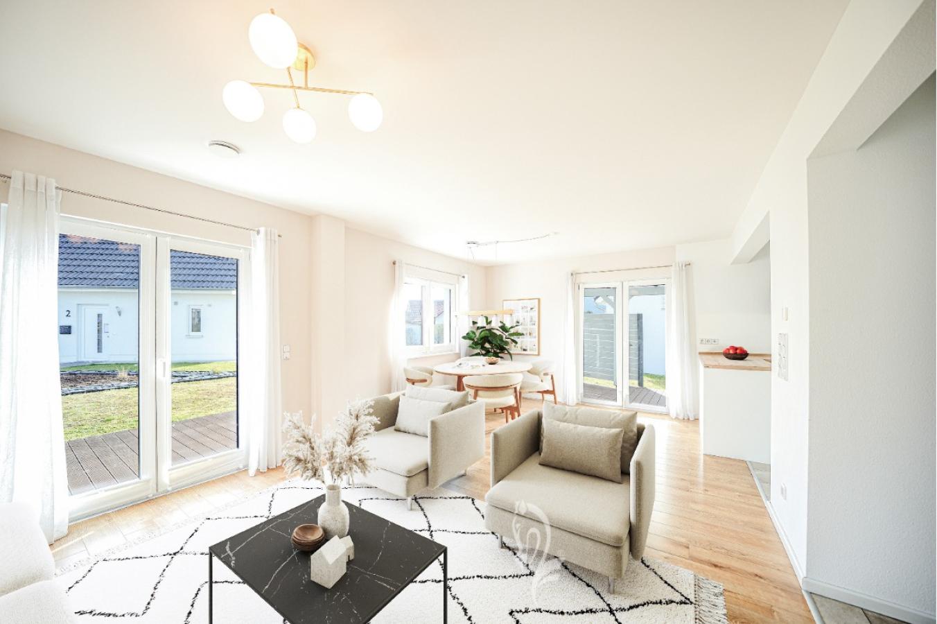 Visualisierung Wohn,- Esszimmer möbliert