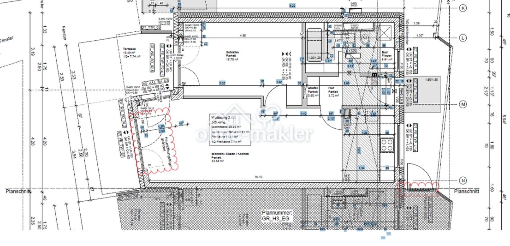 Grundriss mit Wfl.-Berechnung