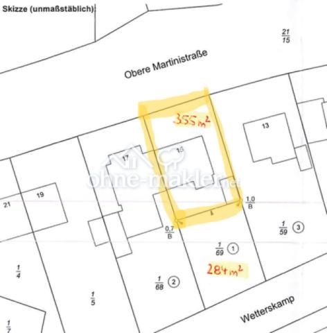 Grunstück mit DHH (gelb umr.)