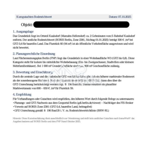 Kurzgutachten Bodenrichtwert