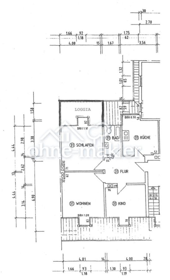 Grundriss der Wohnung bemaßt