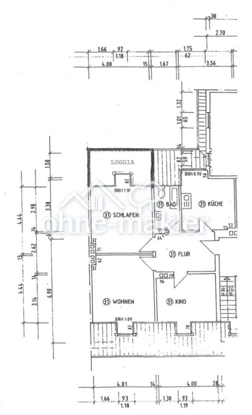 Grundriss der Wohnung bemaßt
