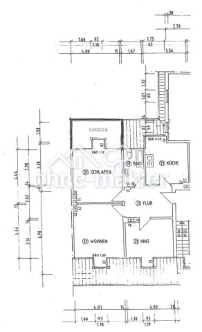 Grundriss der Wohnung bemaßt