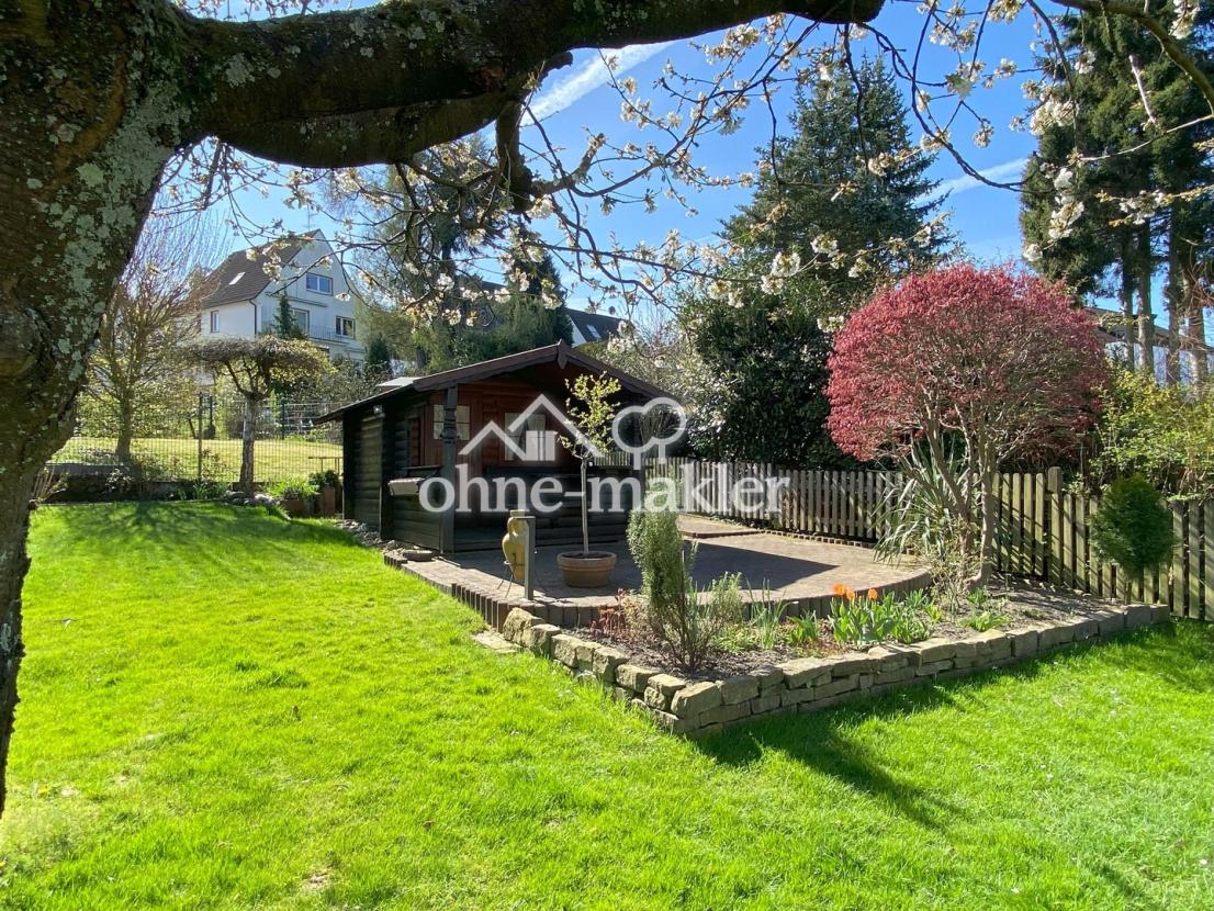 Blick auf das Gartenhaus 