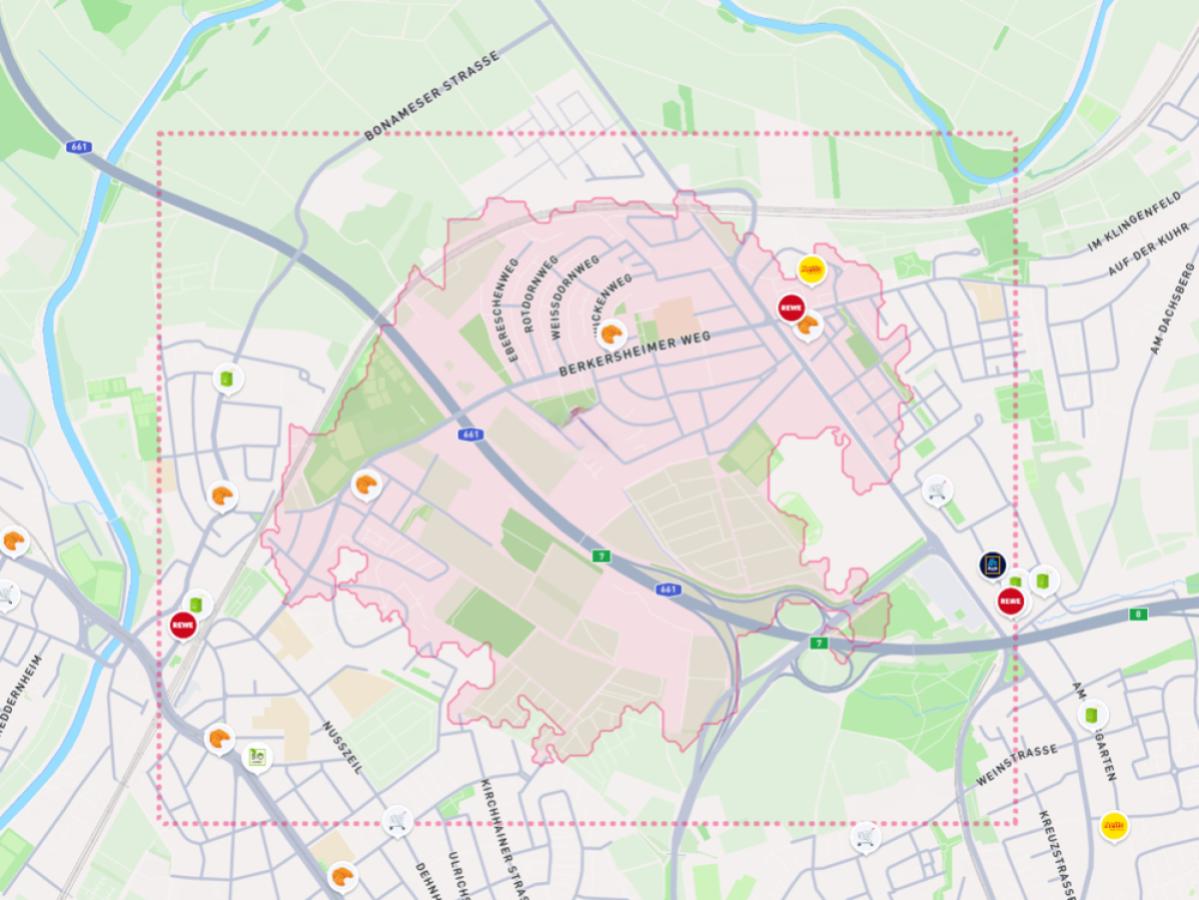 Einkaufen 15 min zu Fuß
