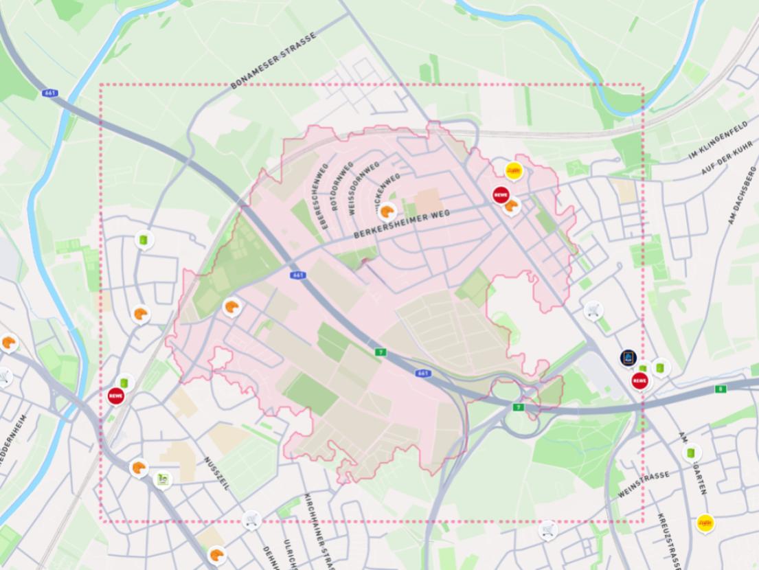 Einkaufen 15 min zu Fuß