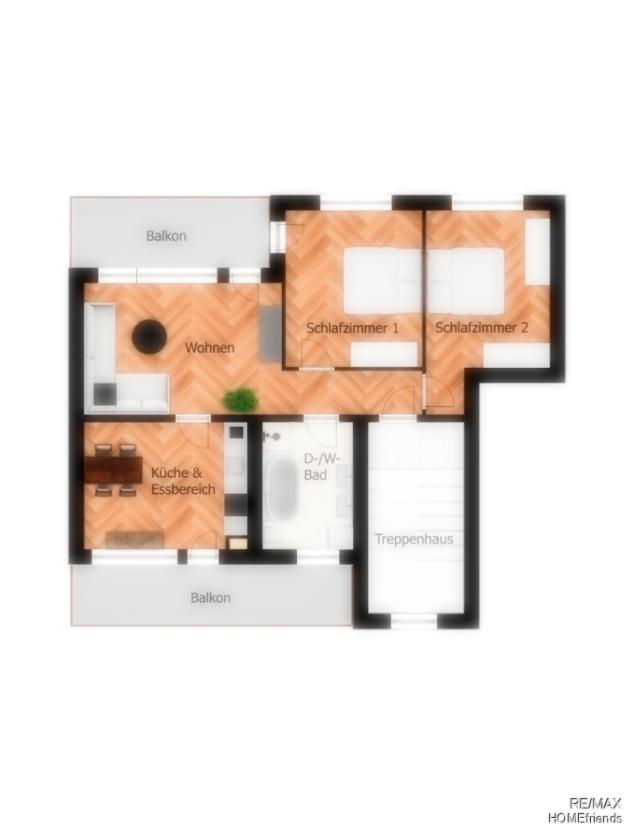 Grundriss Variante 3-Zimmer Dachgeschoss