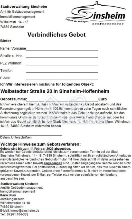 Muster für Gebotsabgabe