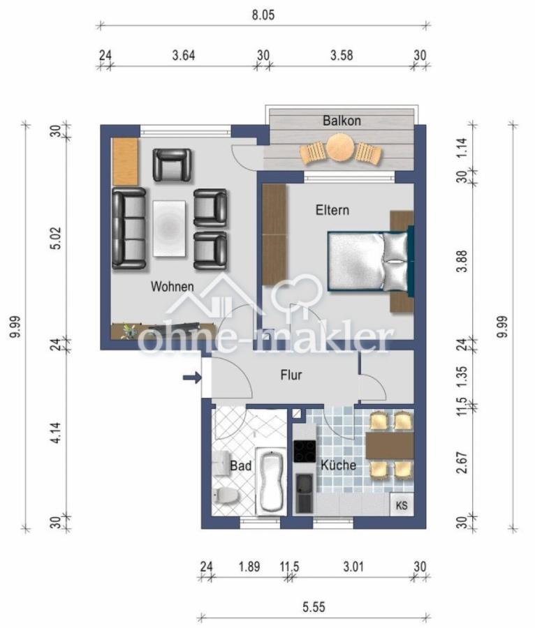 Grundriss 2-Zi.-Wohnung