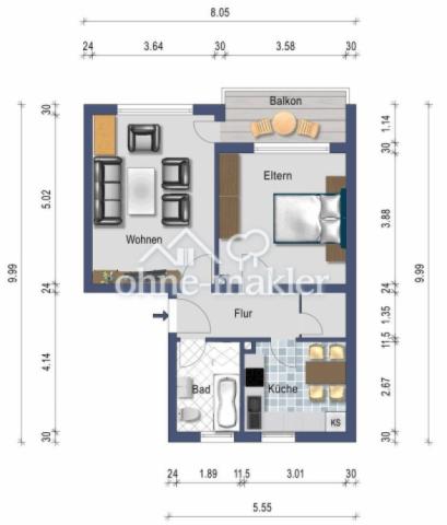 Grundriss 2-Zi.-Wohnung