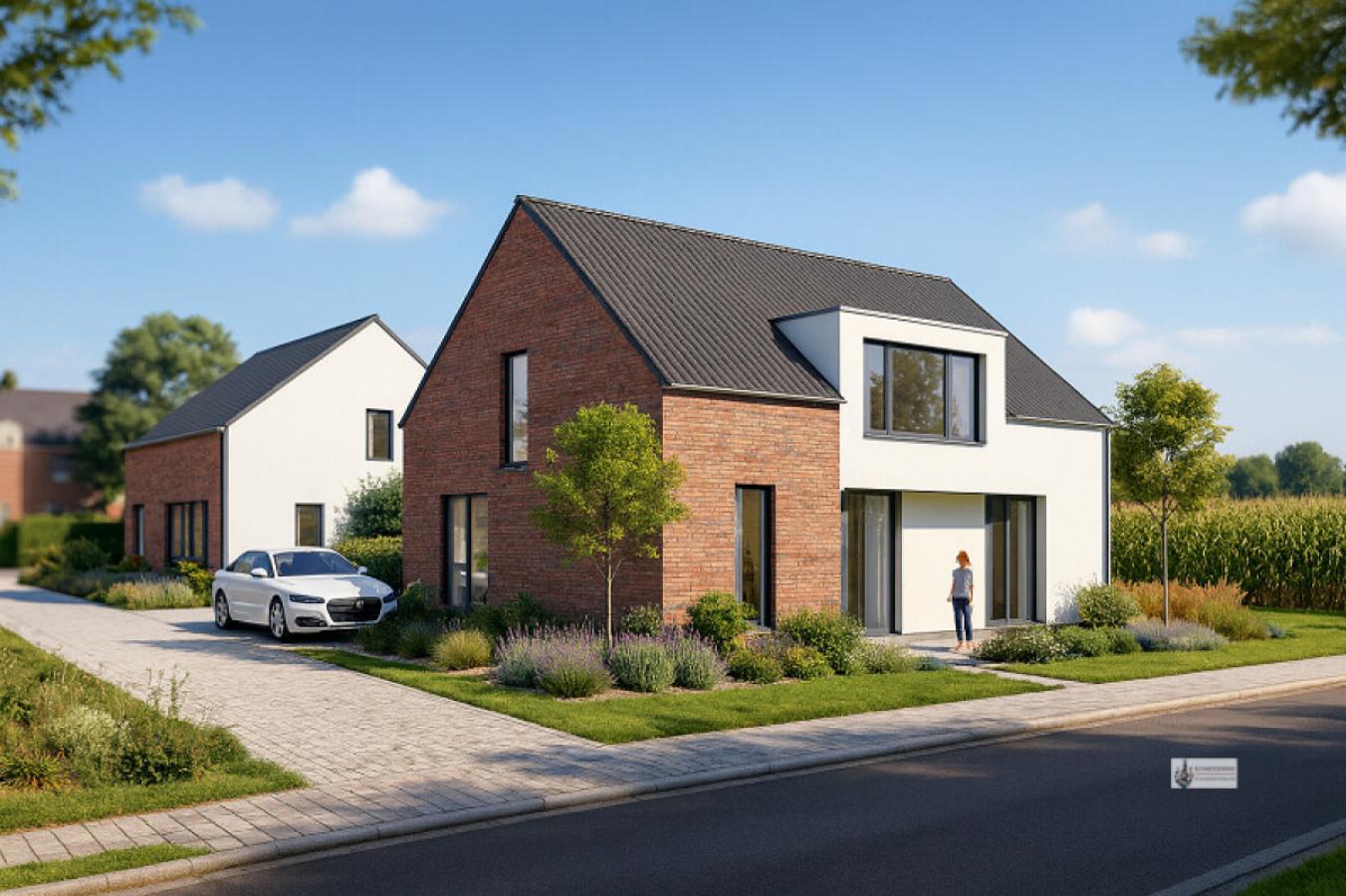 2 EFH vorne und im Hintergrund das ggf. zusätzlich mögliche Baufenster