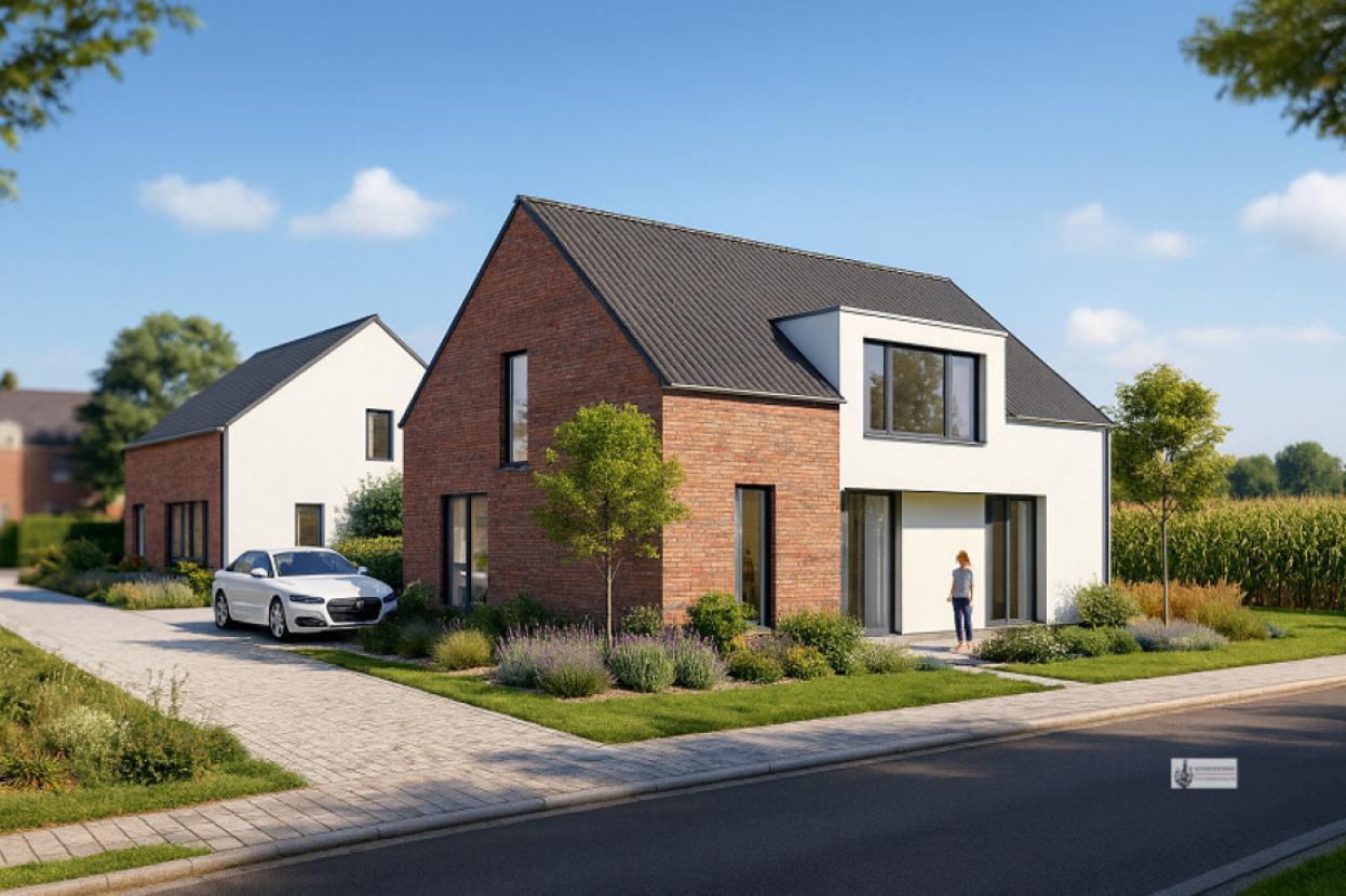 2 EFH vorne und im Hintergrund das ggf. zusätzlich mögliche Baufenster