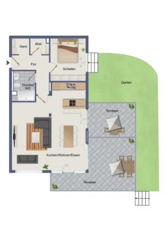 Grundriss der Wohnung mit Terrasse