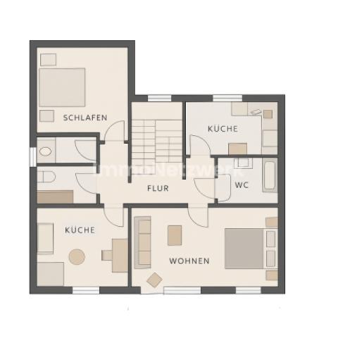 Grundriss EG, 1OG (nicht maßstabsgetreu)