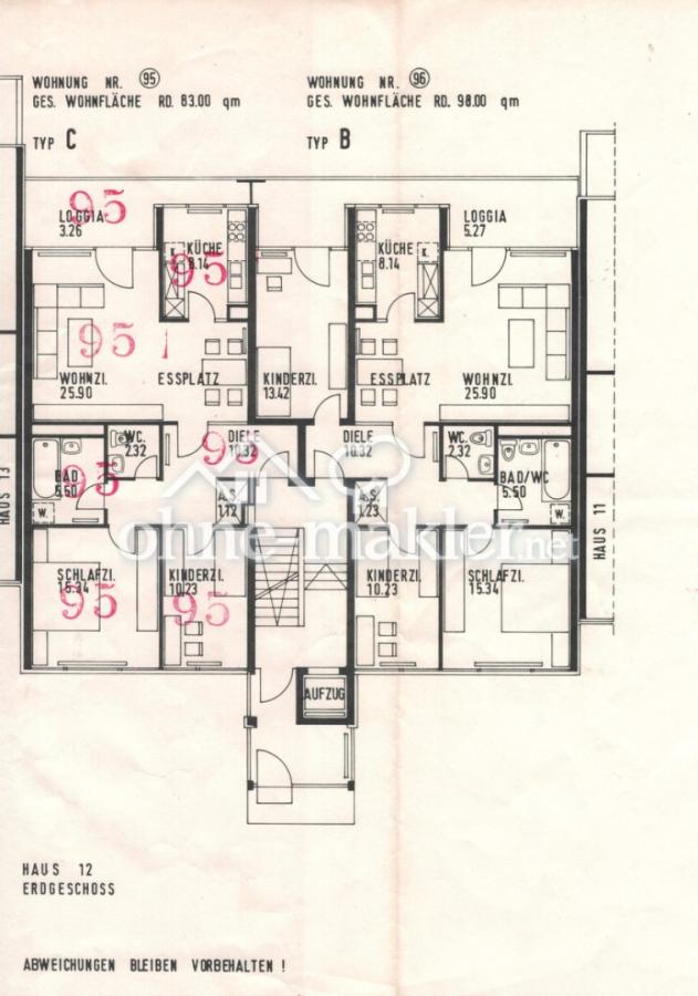 Grundriss Wohnung 95, Typ C