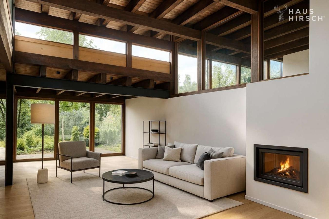 EG Wohnzimmer mit Kamin - Beispiel KI