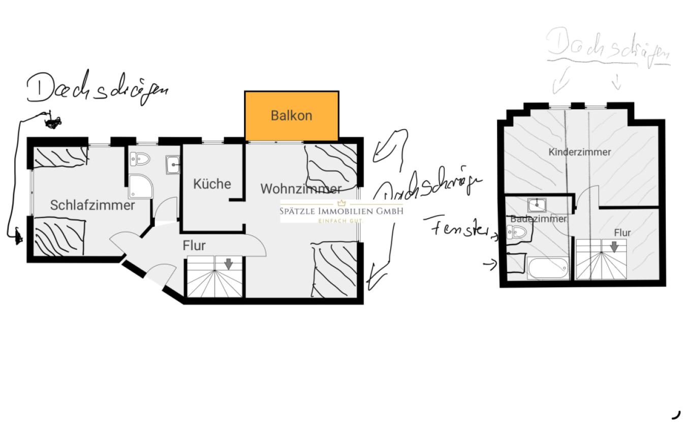 Grundfläche mit ca. Dachschrägen und Dachfenstern