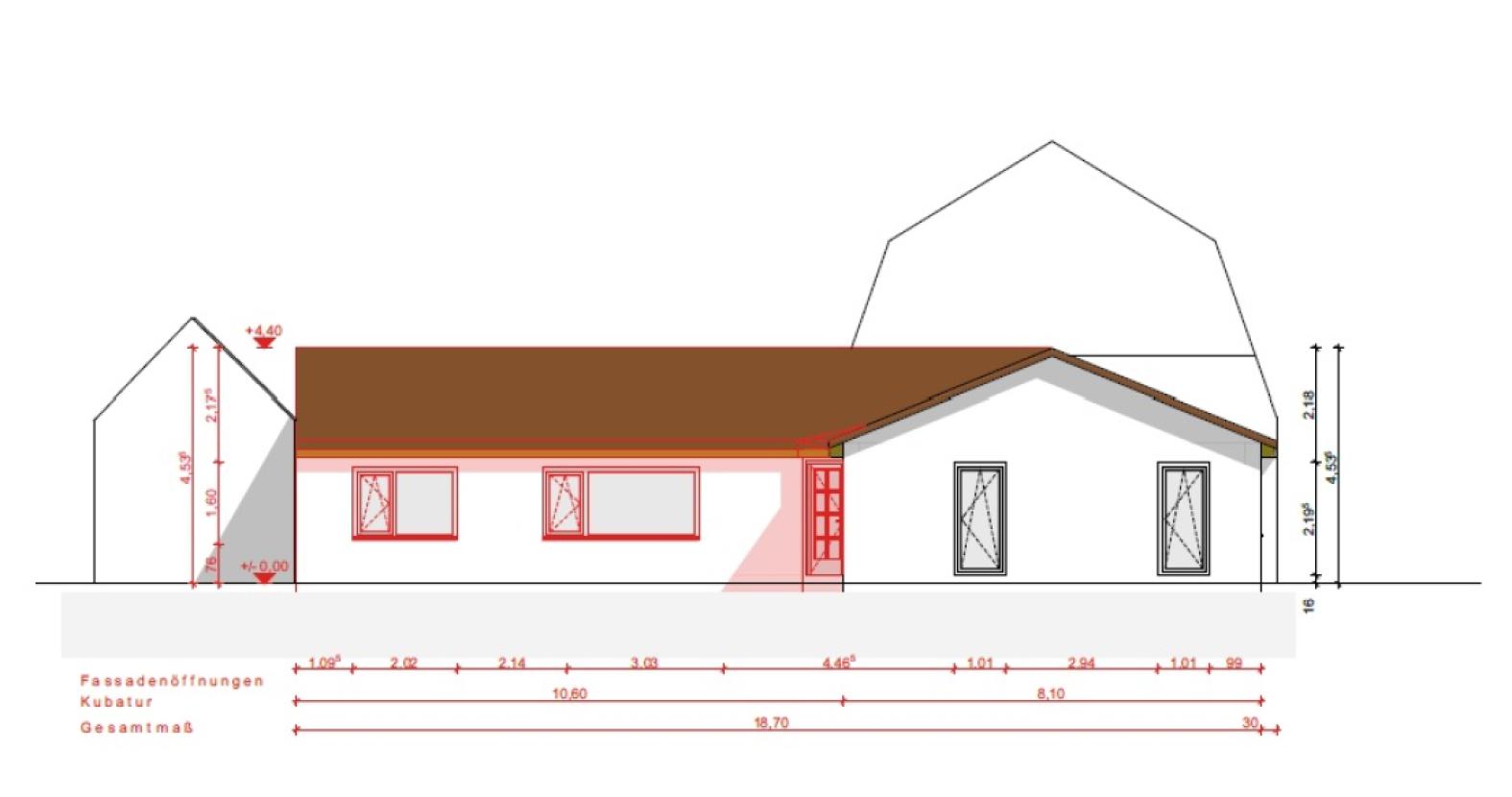 Nordansicht inklusive Anbau