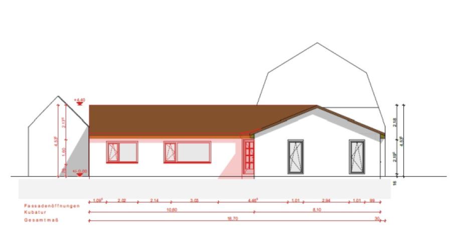 Nordansicht inklusive Anbau