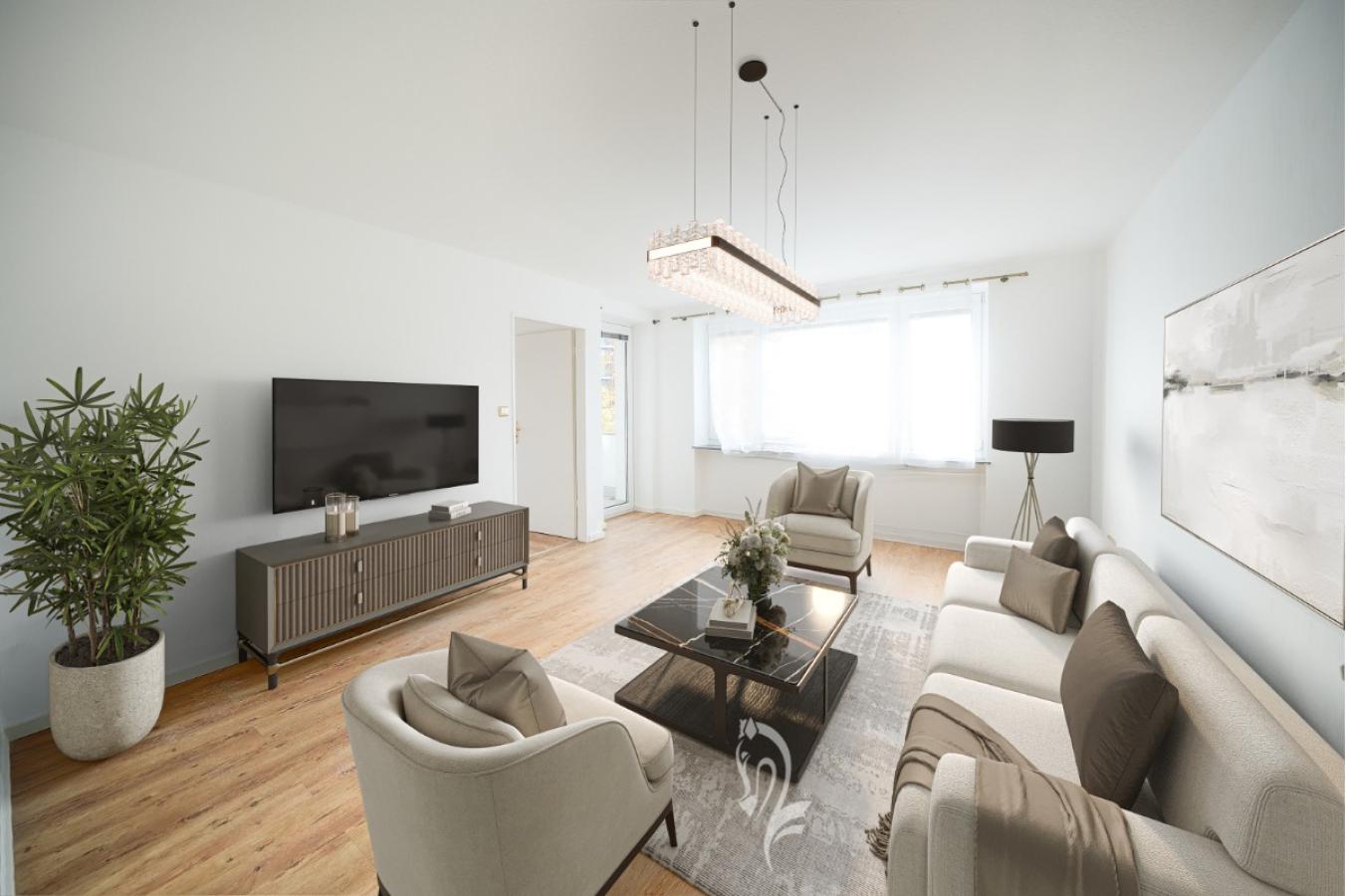 Visualisierung-Wohnzimmer mit Zugang zum Balkon