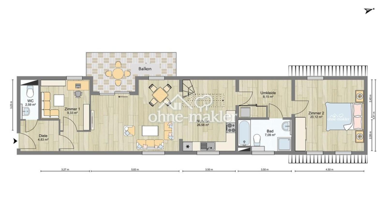Erste Ebene - Lage im 2. OG