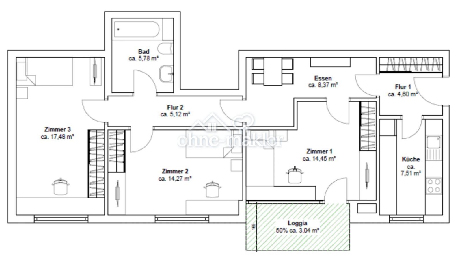 81 m2 - 3 Zimmer Wohnung