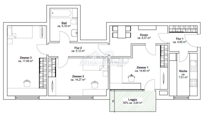 81 m2 - 3 Zimmer Wohnung