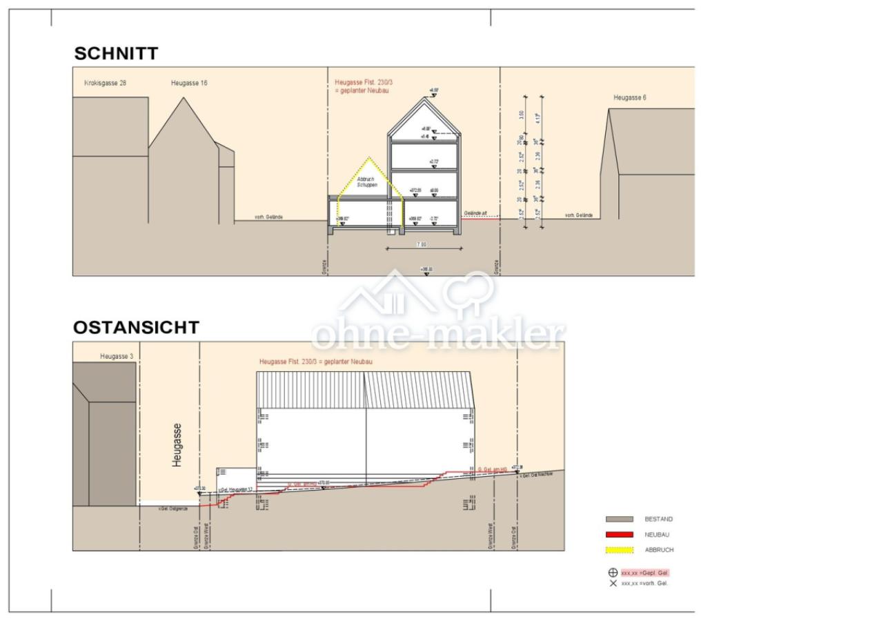 Schnitt + Ostansicht
