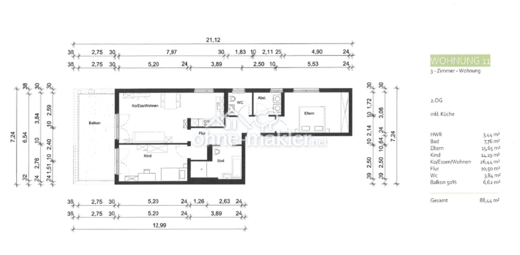 Grundriss der Wohnung 