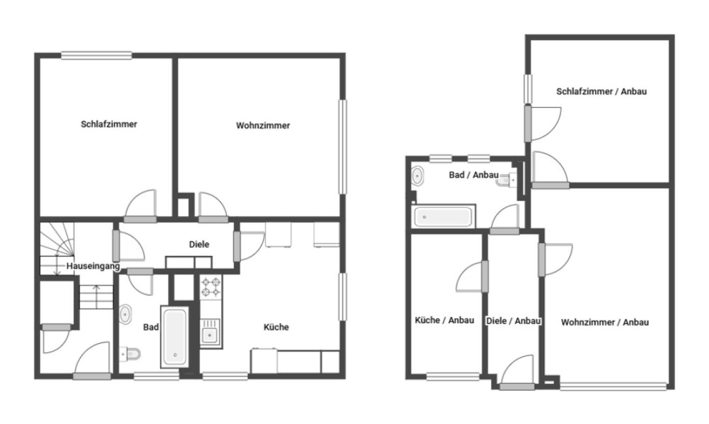 Erdgeschoss mit Anbau