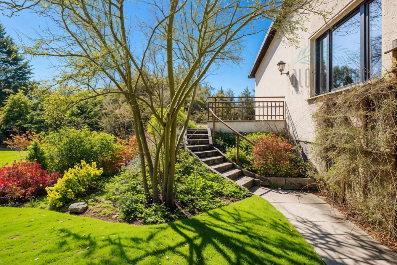 Sommervisualisierung Steintreppe zur Terrasse