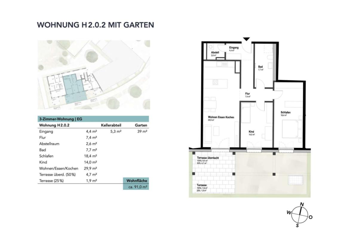 Wohnung H2.0.2 mit Garten
