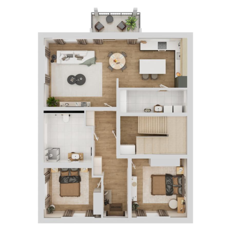 Grundriss Erdgeschosswohnung 2D