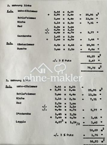 Aufteilung der Wohnungen in qm