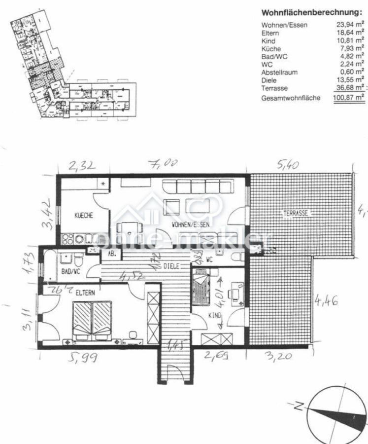 Grundriss mit Nord-Pfeil