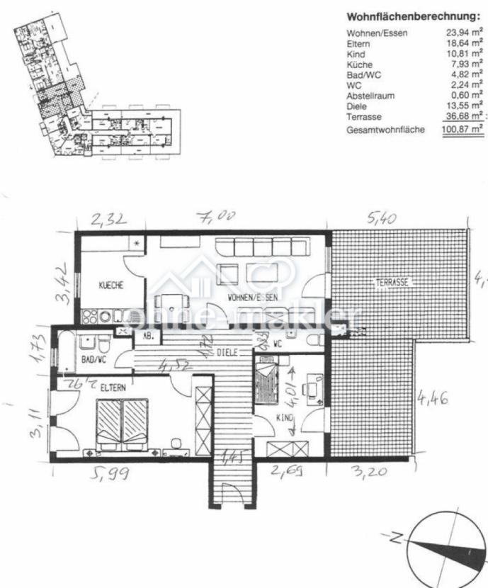 Grundriss mit Nord-Pfeil