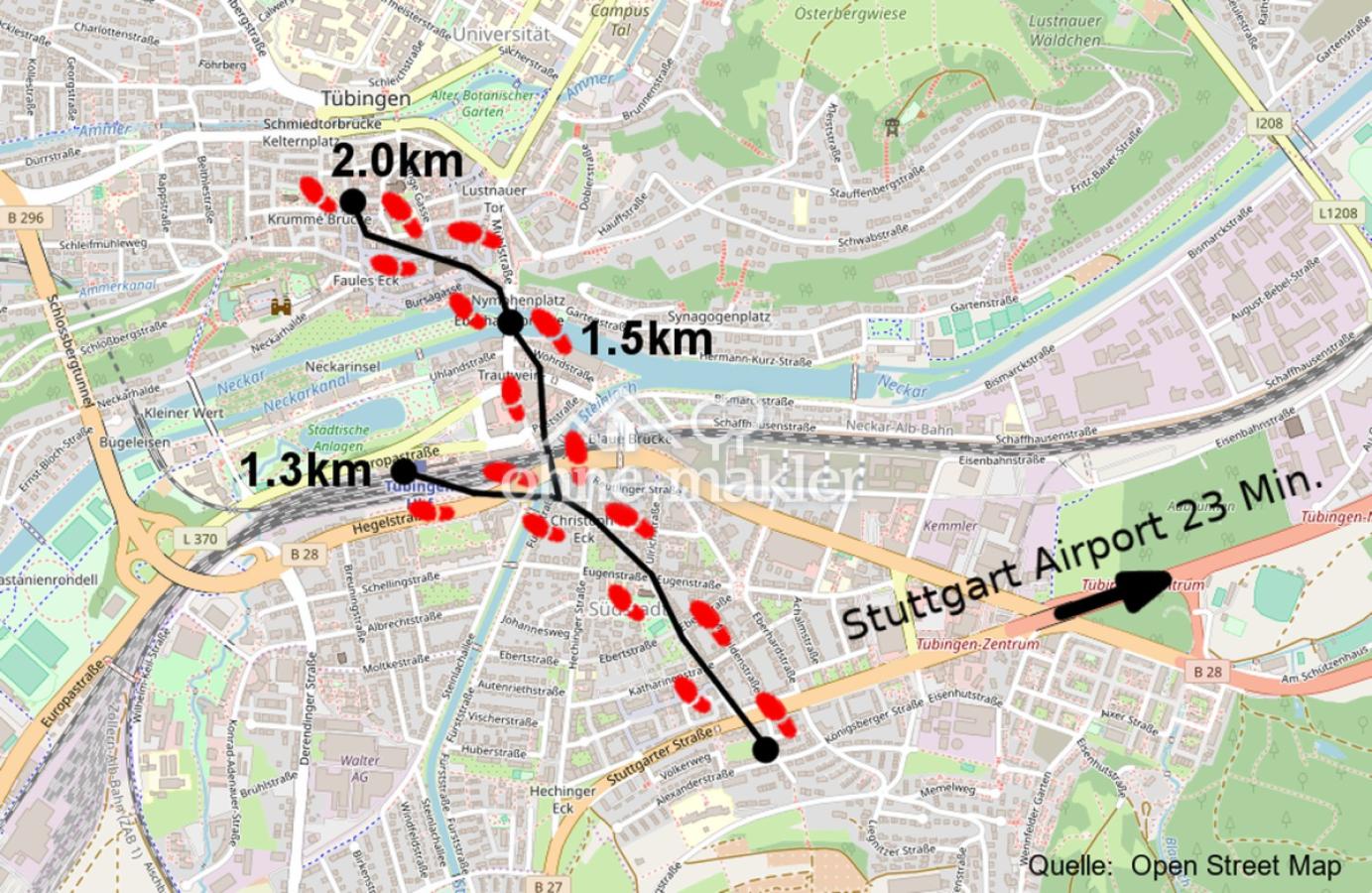 1,3 km bis zum Hauptbahnhof ..